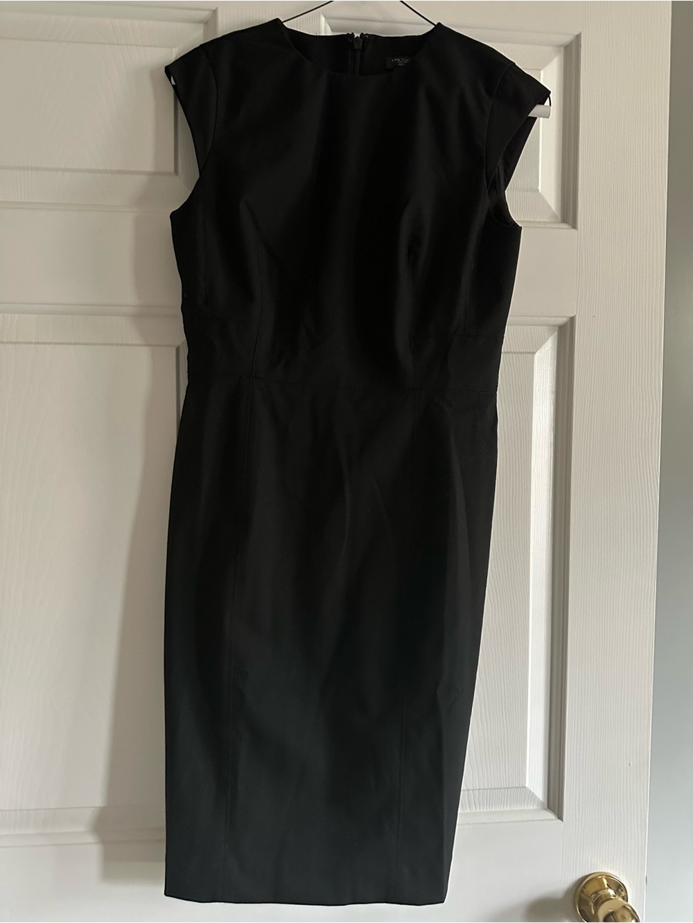 Ann Taylor Black Midi Sheath Dress with Cap Sleeves